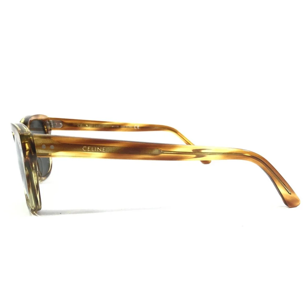 Celine Sunglasses CL40061I 56C Brown Horn Square Frames w/ Silver Mirror Lenses